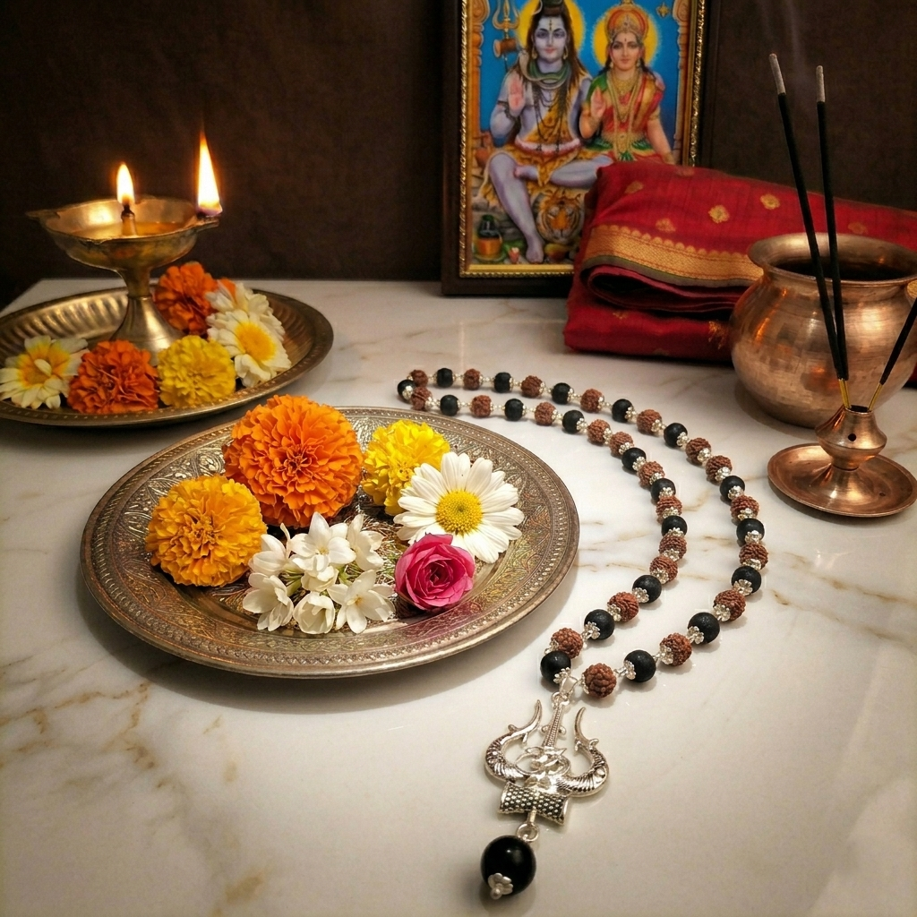 Karungali & Rudraksh GS Mala With OM Karungali Pendant(8MM) - Image 3