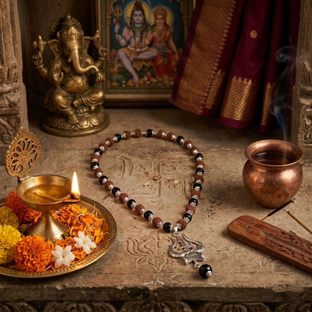 Karungali & Rudraksh GS Mala With OM Karungali Pendant(8MM) - Image 6