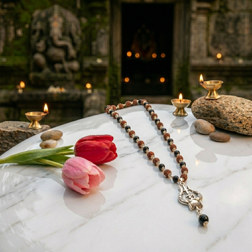 Karungali & Rudraksh GS Mala With OM Karungali Pendant(8MM) - Image 7