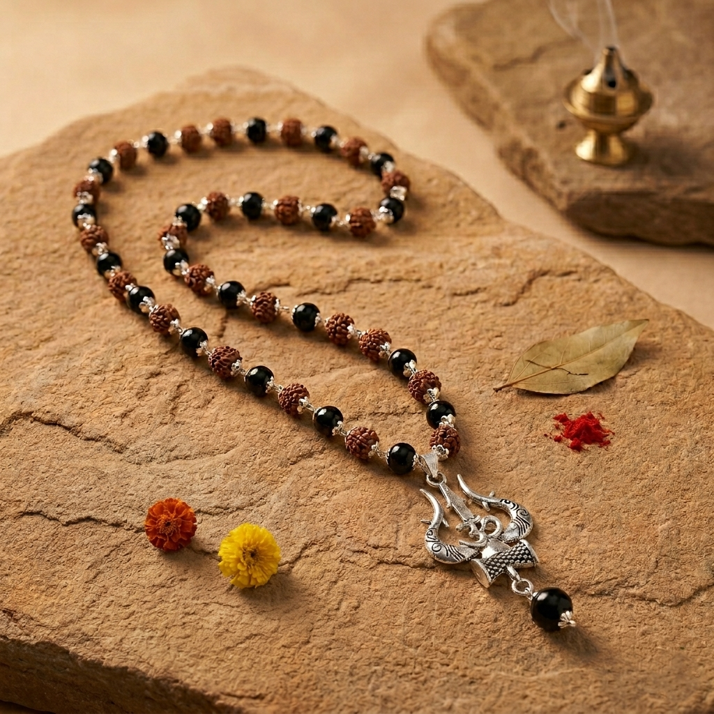 Karungali & Rudraksh GS Mala With OM Karungali Pendant(8MM) - Image 8