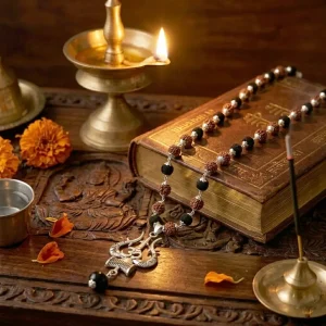 Karungali & Rudraksh GS Mala With OM Karungali Pendant(8MM)