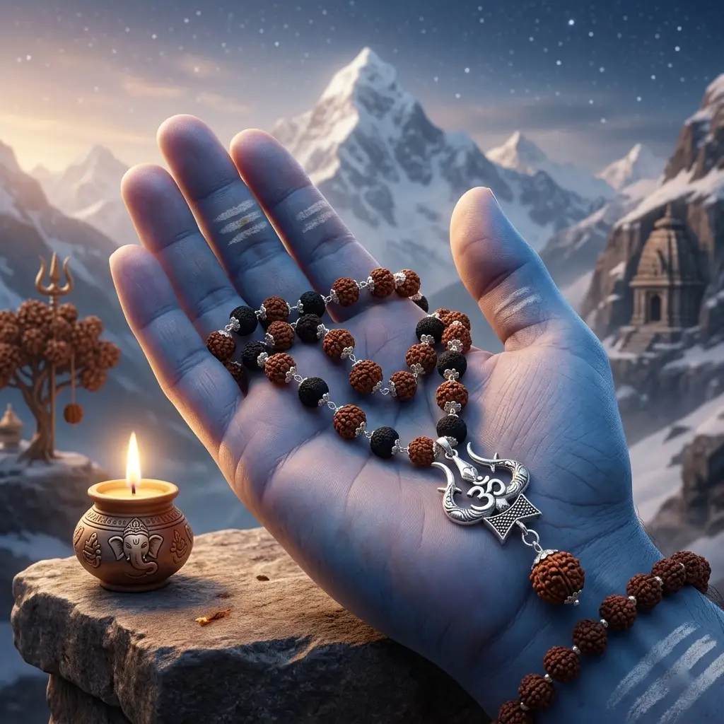 Karungali & Rudraksh GS Mala With OM Rudraksh Pendant(8MM) - Image 2