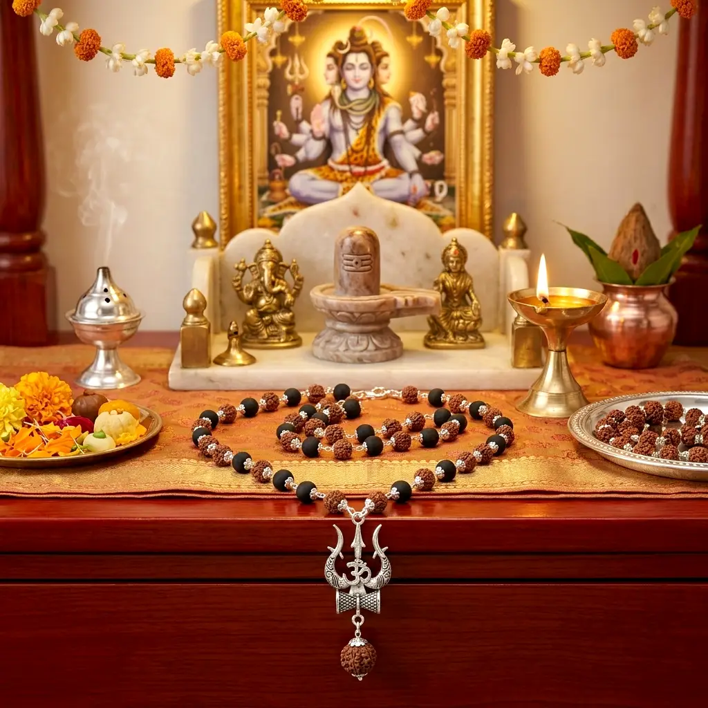 Karungali & Rudraksh GS Mala With OM Rudraksh Pendant(8MM) - Image 5