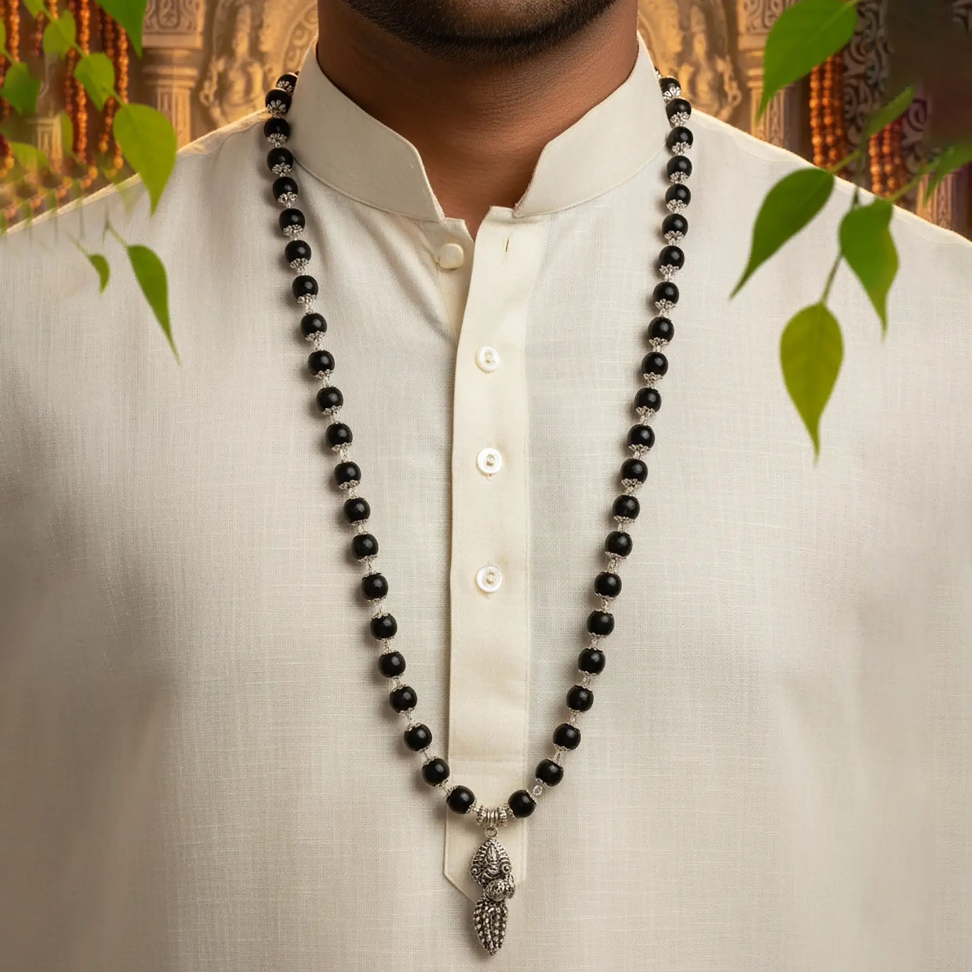 Karungali Silver Cap With Peacock Pendant With Lab Certification(8MM) - Image 2