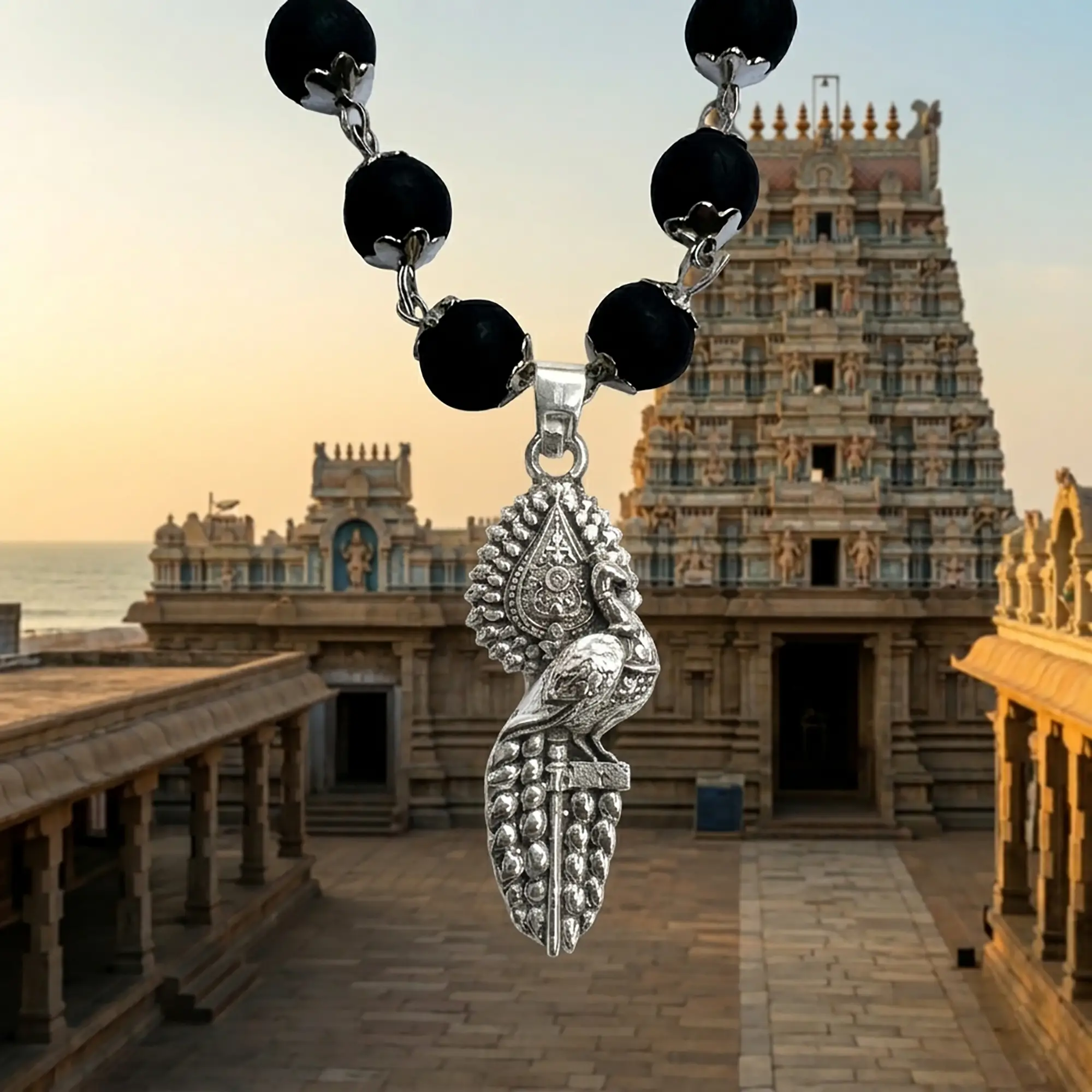 Karungali Silver Cap With Peacock Pendant With Lab Certification(8MM) - Image 7