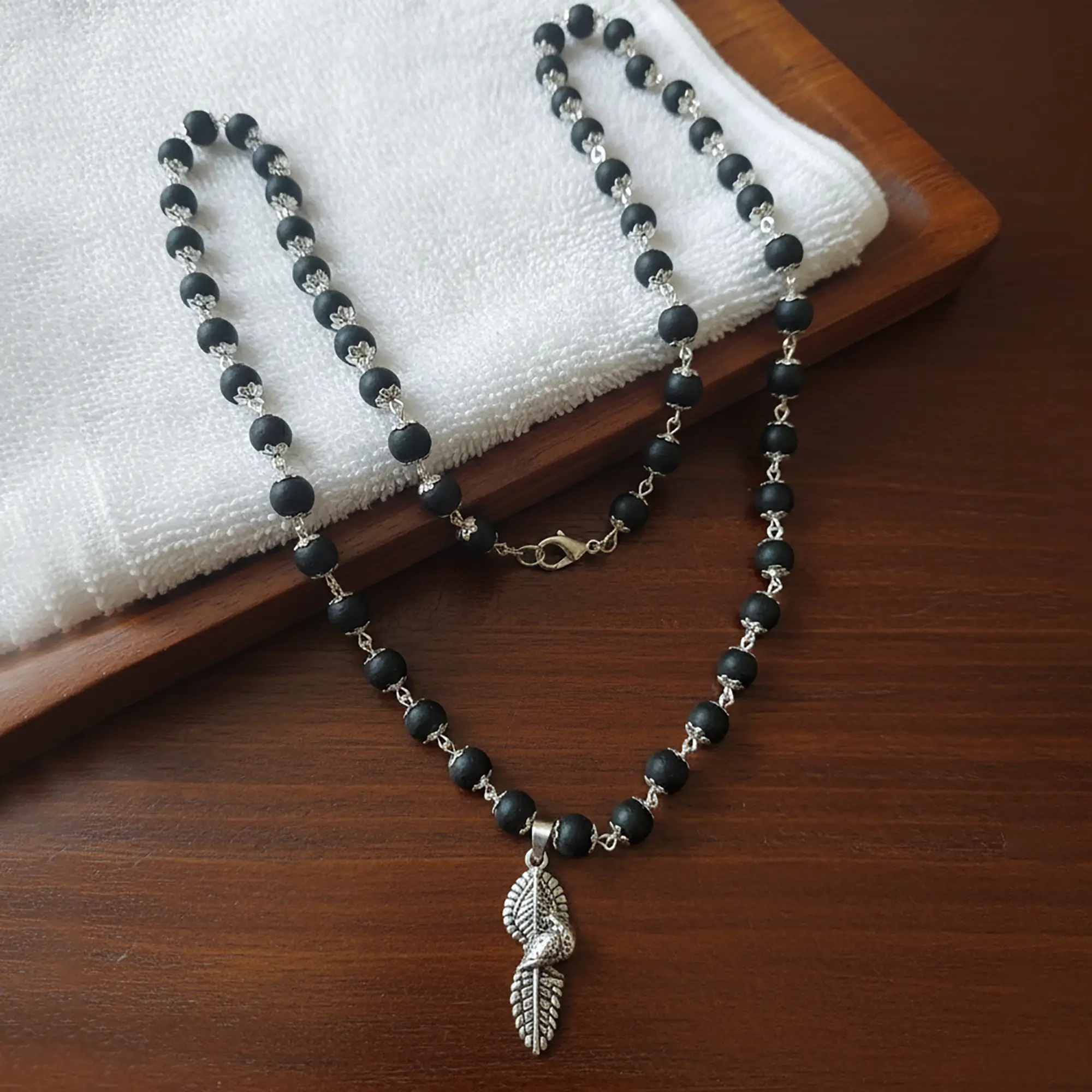 Karungali Silver Cap With Peacock Pendant With Lab Certification(8MM) - Image 4