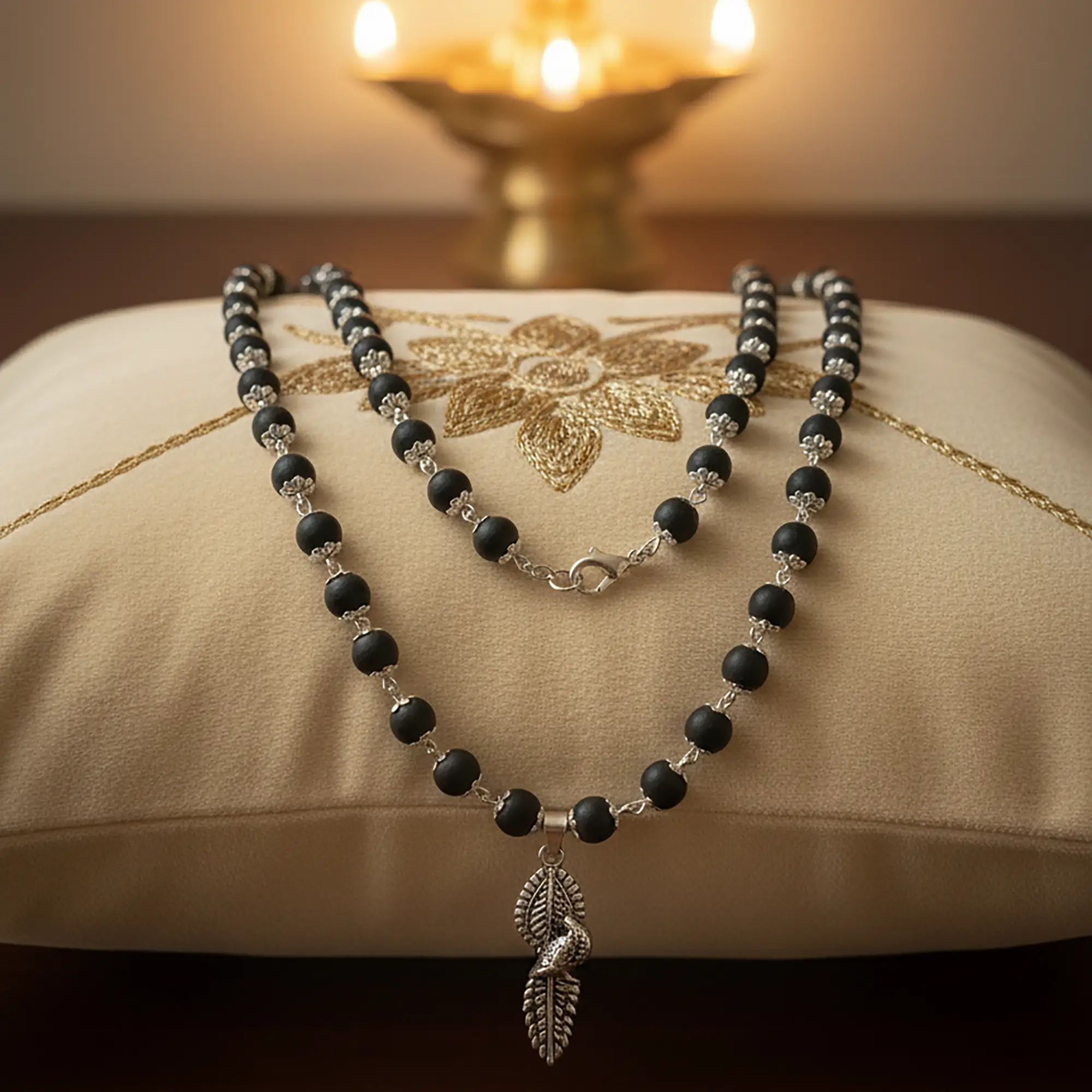 Karungali Silver Cap With Peacock Pendant With Lab Certification(8MM) - Image 5