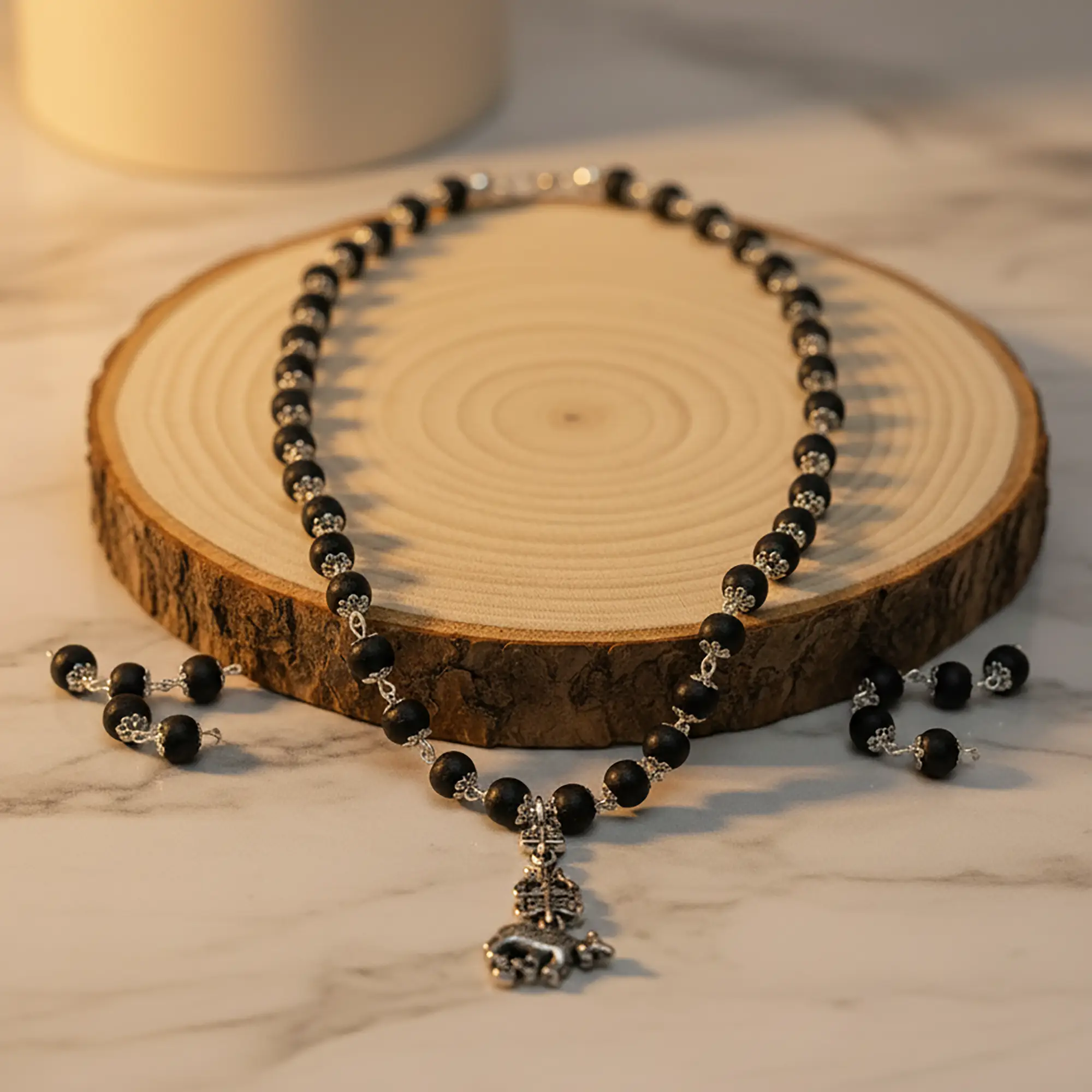 Karungali Malai With Nandi Pendant With Lab Certification(8MM) - Image 4