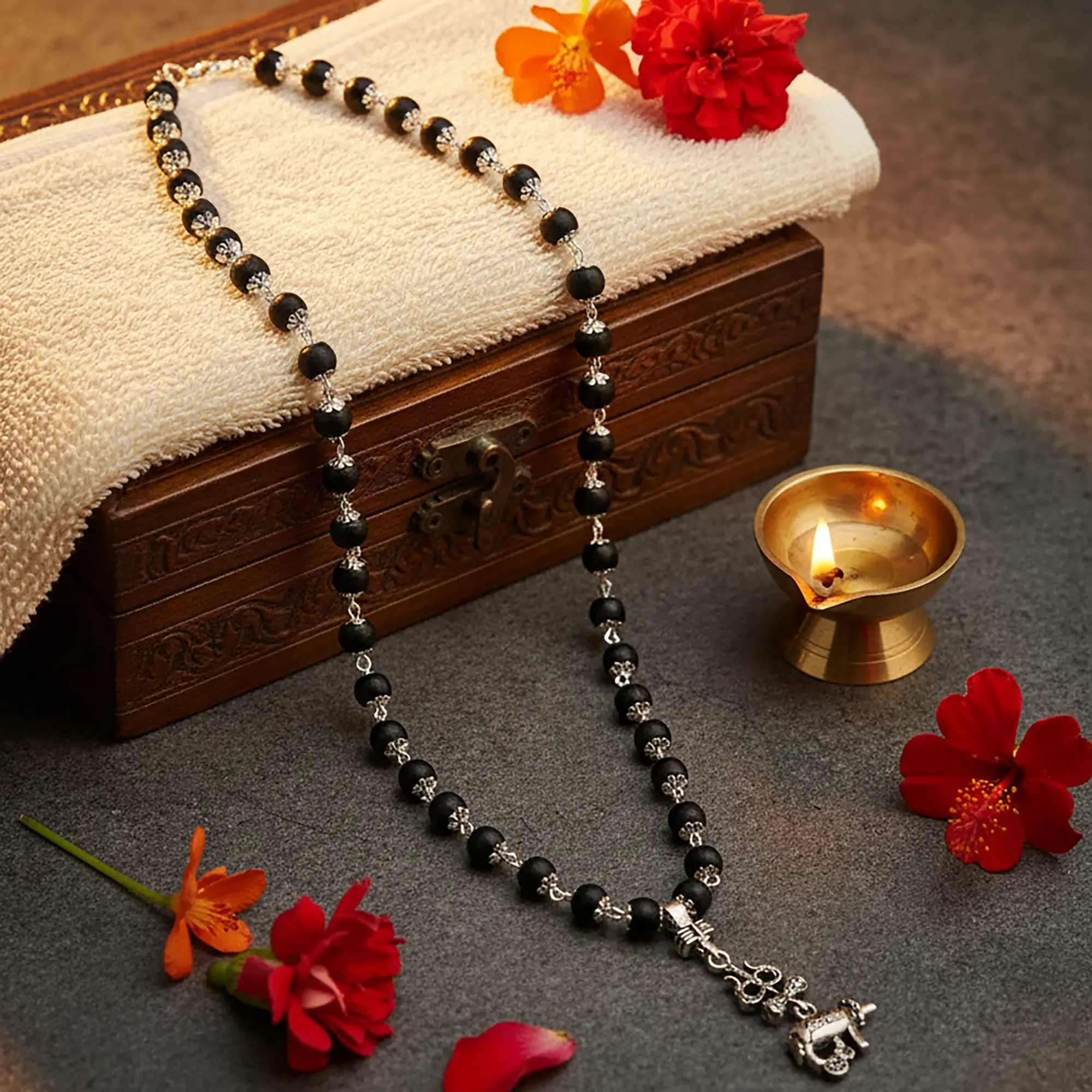 Karungali Malai With Nandi Pendant With Lab Certification(8MM)