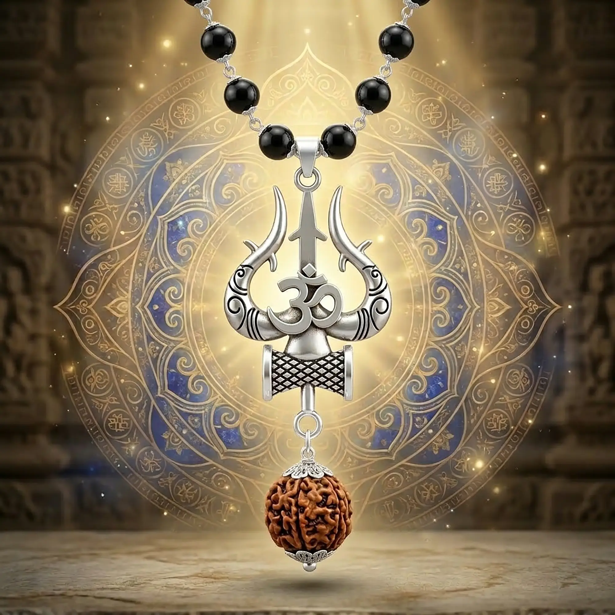 Karungali Malai With Rudraksh Trisool Pendant(8MM) - Image 5