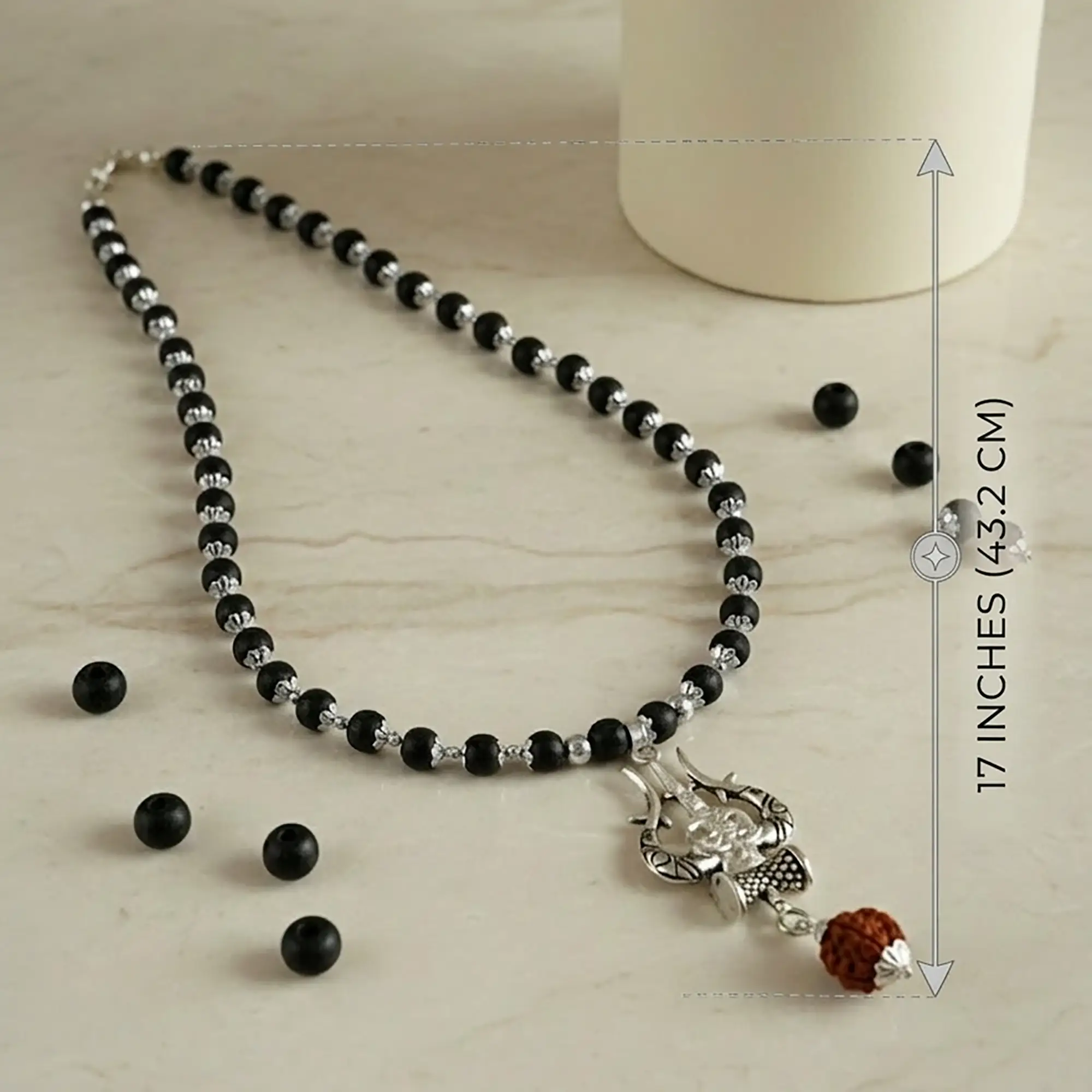 Karungali Malai With Rudraksh Trisool Pendant(8MM) - Image 3