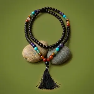 Karungali with 4 sets of Seven chakras Crysatal Mala (108+1 Beads) 8 MM with Lab certification